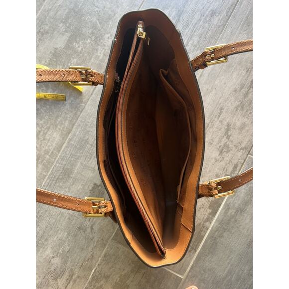 TORY BURCH York Buckle Tote Brown Saffiano Leather Carryall Shoulder Bag Classic - Picture 11 of 12